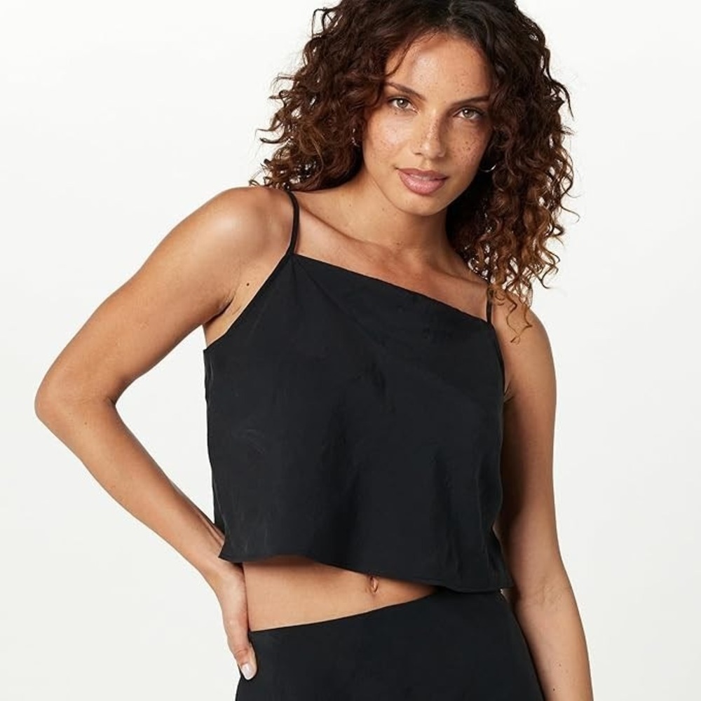 THE DROP Helia Black Cropped Tank Top XS NWT Relaxed Fit Spaghetti Strap - Picture 3 of 4